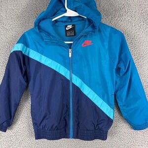 Nike Jacket Youth Large‎ 6-7 Years Blue Hooded Windbreaker Full Zip Lightweight